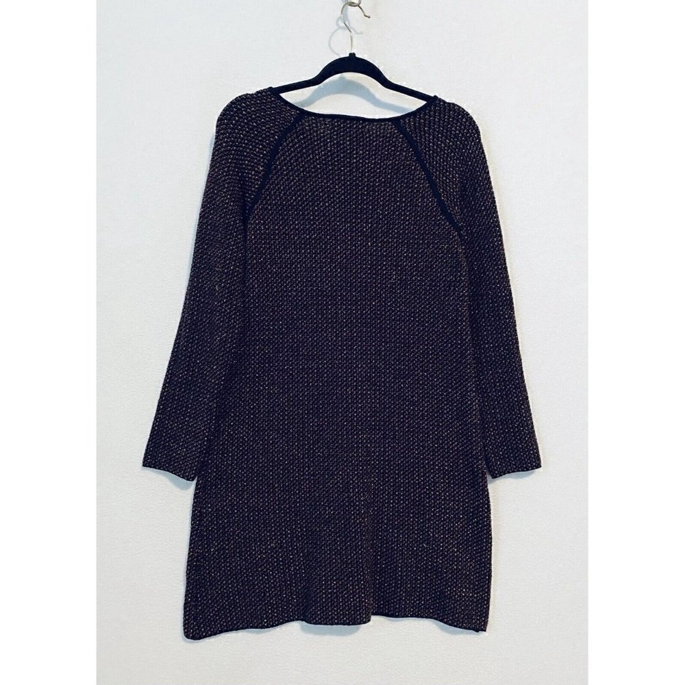 Zara Knit Sweater Dress Womens Medium Metallic Copper Knit Black Tweed Boho - Picture 4 of 5